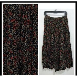 Dark Floral Whimsigoth Maxi Pleated Skirt Size M Fairy Grunge Boho Dark Cottage